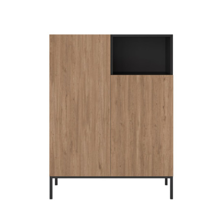 Meuble de rangement 2 portes imitation bois et noir pieds métal - CALLASOR