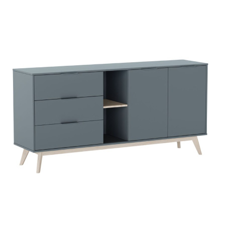 Buffet 2 portes 3 tiroirs scandinave MDF et pin massif gris vert - CANEN