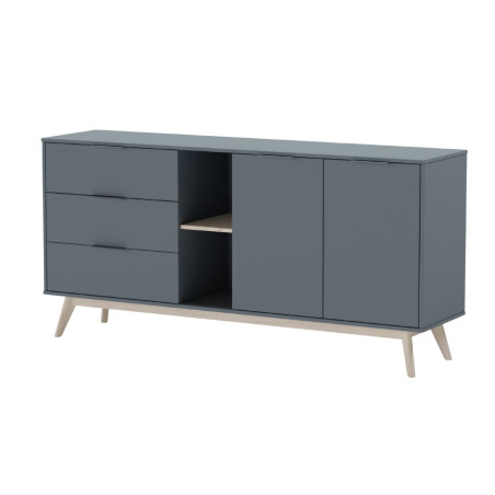 Buffet 2 portes 3 tiroirs scandinave MDF et pin massif gris vert - CANEN