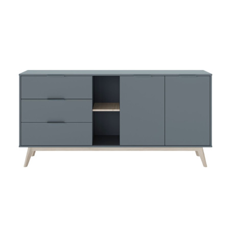 Buffet 2 portes 3 tiroirs scandinave MDF et pin massif gris vert - CANEN