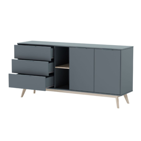 Buffet 2 portes 3 tiroirs scandinave MDF et pin massif gris vert - CANEN
