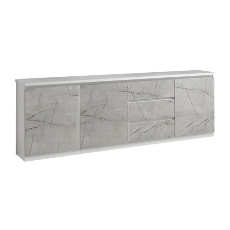 Buffet 3 Portes 3 Tiroirs Laqué Blanc et Gris Marbré - DEYTA