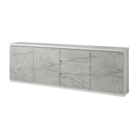 Buffet 3 Portes 3 Tiroirs Laqué Blanc et Gris Marbré - DEYTA