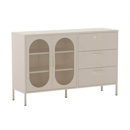 Buffet 2 portes ajourées 3 tiroirs en métal crème - OLIRA