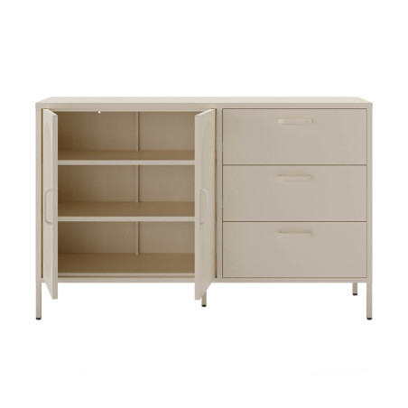 Buffet 2 portes ajourées 3 tiroirs en métal crème - OLIRA