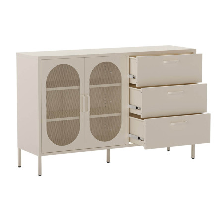 Buffet 2 portes ajourées 3 tiroirs en métal crème - OLIRA