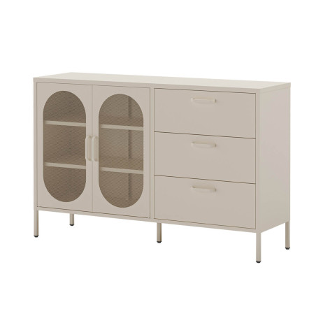 Buffet 2 portes ajourées 3 tiroirs en métal crème - OLIRA