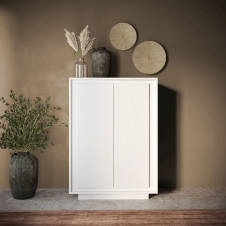 Rangement 2 portes blanc laqué piètement socle - POLVIA