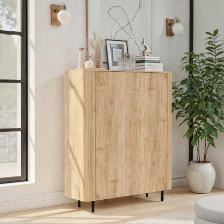 Meuble de rangement 2 portes aspect bois Cadiz pieds métal noir - VIVARINOR