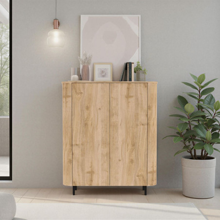 Meuble de rangement 2 portes aspect bois Cadiz pieds métal noir - VIVARINOR
