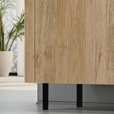 Meuble de rangement 2 portes aspect bois Cadiz pieds métal noir - VIVARINOR