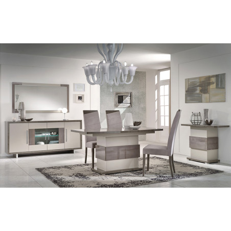 Buffet 4 Portes Gris Acier Métallisé et Gris Mat avec Leds - AUXIA