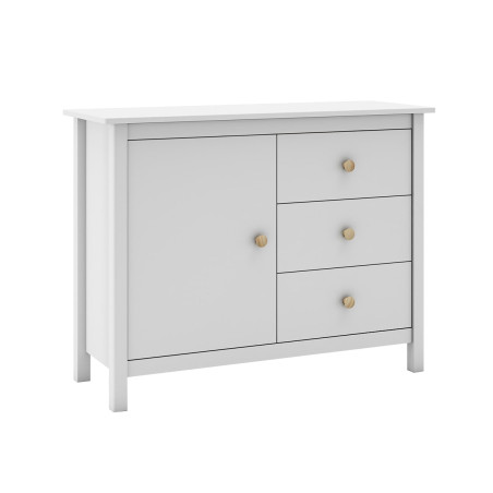 Meuble de rangement 1 porte 3 tiroirs en pin massif blanc - DIVA