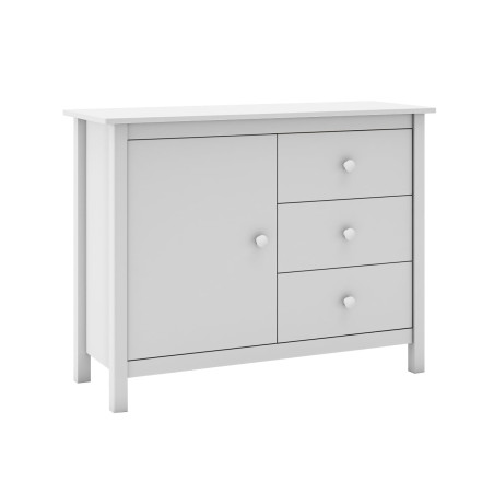 Meuble de rangement 1 porte 3 tiroirs en pin massif blanc - DIVA