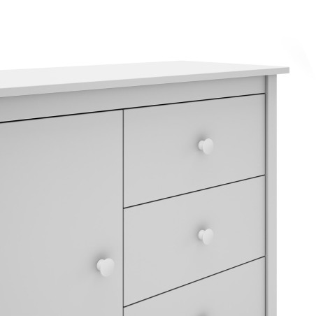 Meuble de rangement 1 porte 3 tiroirs en pin massif blanc - DIVA