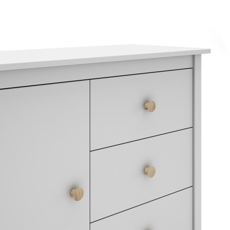 Meuble de rangement 1 porte 3 tiroirs en pin massif blanc - DIVA