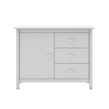 Meuble de rangement 1 porte 3 tiroirs en pin massif blanc - DIVA