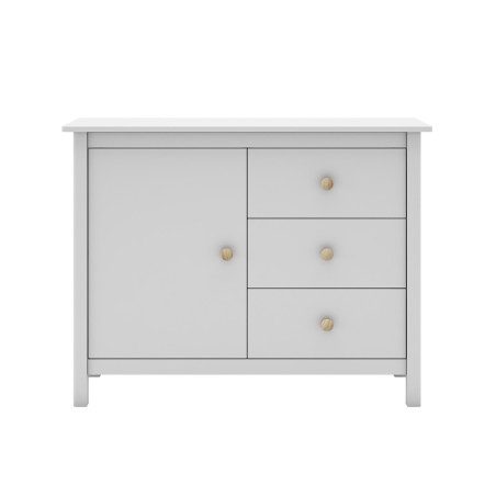 Meuble de rangement 1 porte 3 tiroirs en pin massif blanc - DIVA