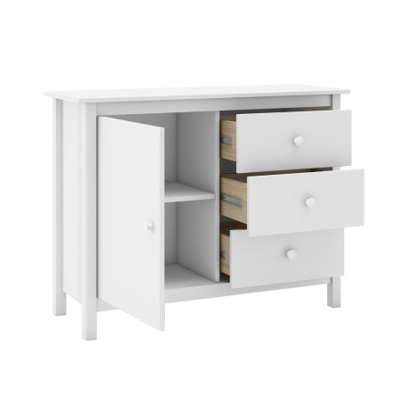 Meuble de rangement 1 porte 3 tiroirs en pin massif blanc - DIVA
