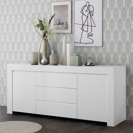 Buffet 2 portes 3 tiroirs blanc mat - FIRINA