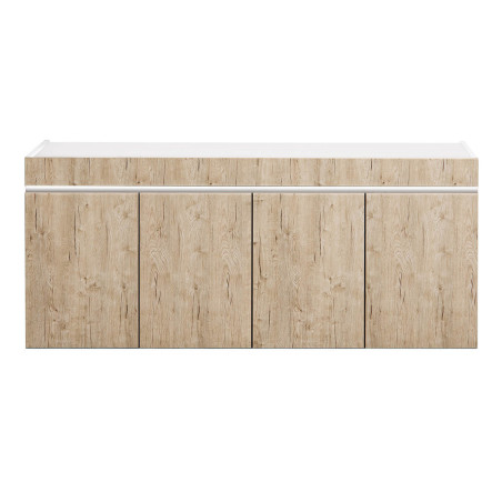 Buffet 4 portes laqué blanc brillant, aspect bois et LED - CHRISA
