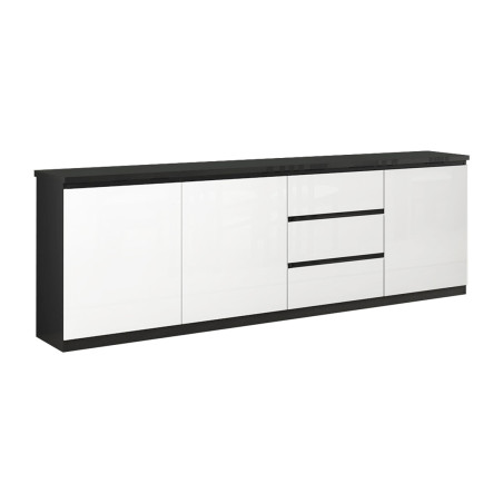 Buffet 3 portes 3 tiroirs laqué noir et blanc brillant - DEYTA