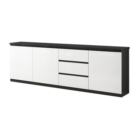 Buffet 3 portes 3 tiroirs laqué noir et blanc brillant - DEYTA