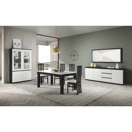 Buffet 3 portes 3 tiroirs laqué noir et blanc brillant - DEYTA