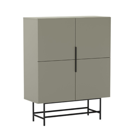 Meuble de rangement 4 portes vert kaki pieds métal noir mat - ALDINOR