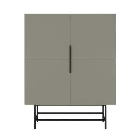 Meuble de rangement 4 portes vert kaki pieds métal noir mat - ALDINOR