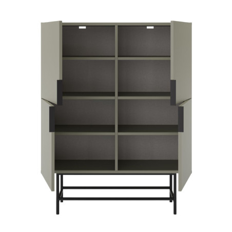 Meuble de rangement 4 portes vert kaki pieds métal noir mat - ALDINOR