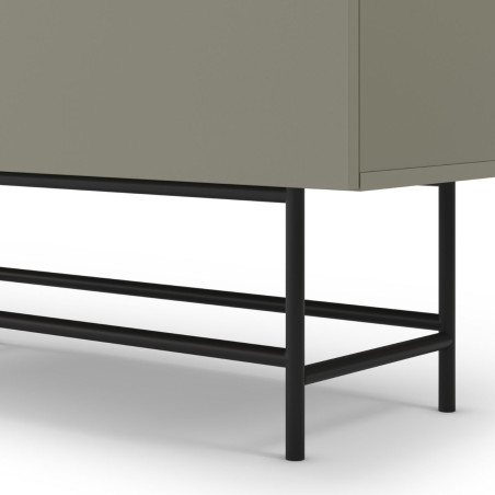 Meuble de rangement 4 portes vert kaki pieds métal noir mat - ALDINOR