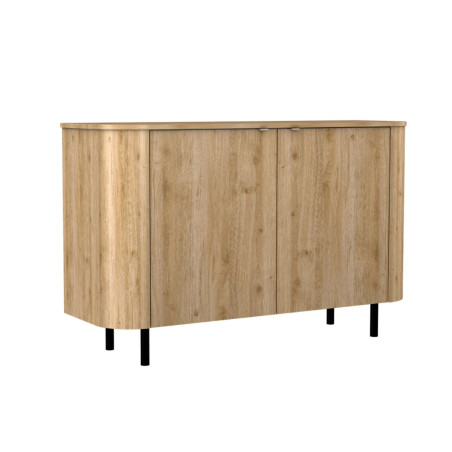 Buffet 2 portes aspect bois finition Cadiz coins arrondis pieds noirs - VIVARINOR