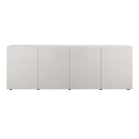 Buffet 4 portes blanc à façades à stries verticales - JANEIROR