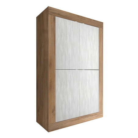 Rangement 4 portes aspect bois finition Mercure façades blanc texturées - OTELIA