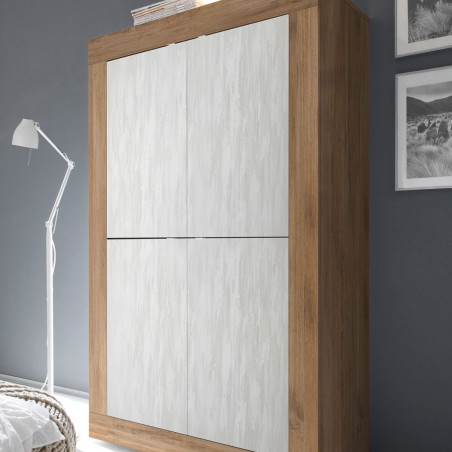 Rangement 4 portes aspect bois finition Mercure façades blanc texturées - OTELIA