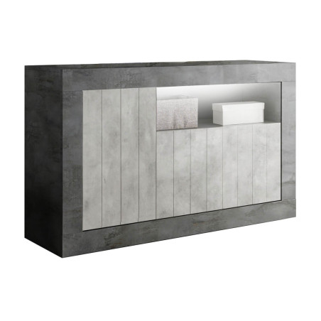 Buffet 3 portes 1 niche gris aspect Cimento et Oxyde - PAOLIR
