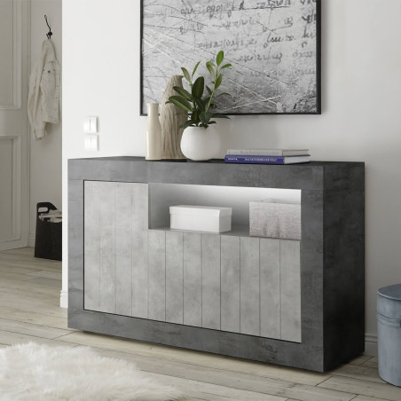 Buffet 3 portes 1 niche gris aspect Cimento et Oxyde - PAOLIR