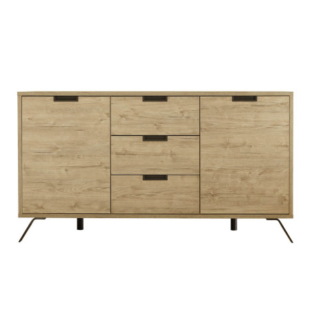 Buffet 2 portes 3 tiroirs aspect bois pieds métal gris foncé - PALIRA