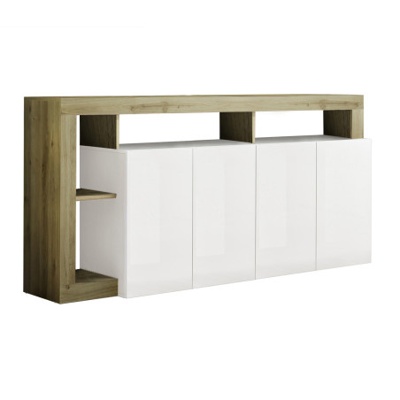 Buffet 4 Portes Blanc Laqué Niches Aspect Bois Cadiz - ARTIRA