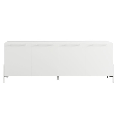 Buffet 4 portes laqué blanc pieds et poignées métal anthracite - TARAC
