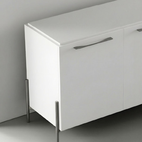 Buffet 4 portes laqué blanc pieds et poignées métal anthracite - TARAC
