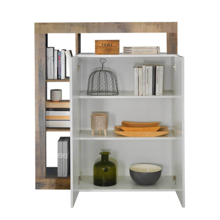 Meuble bar 2 portes blanc laqué encadrement niches aspect bois antik - ARTIRA