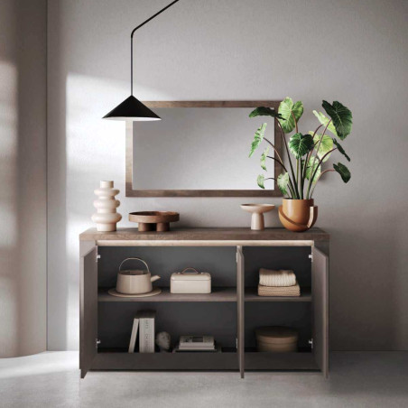 Buffet 3 portes aspect minéral bronze plateau bois Mercure - ISALIOR