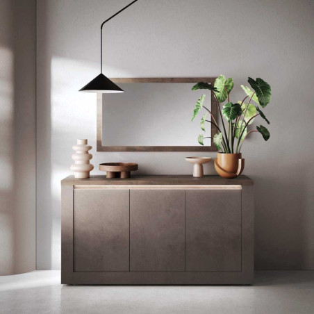 Buffet 3 portes aspect minéral bronze plateau bois Mercure - ISALIOR