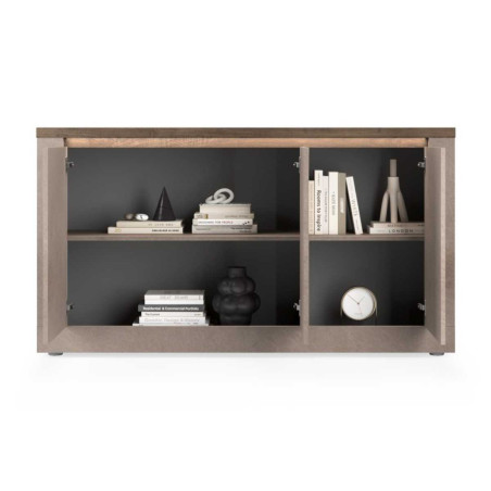 Buffet 3 portes aspect minéral bronze plateau bois Mercure - ISALIOR