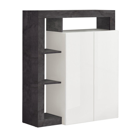 Meuble bar 2 portes blanc laqué, encadrement niches gris oxyde - ARTIRA