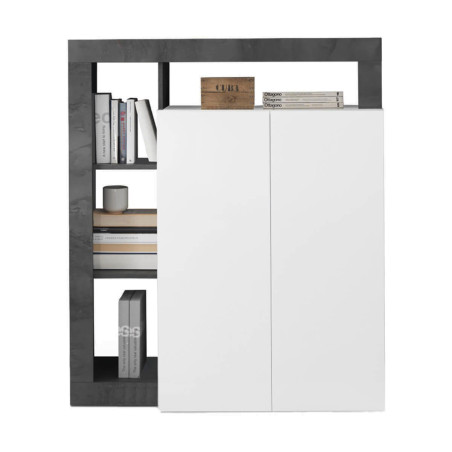 Meuble bar 2 portes blanc laqué, encadrement niches gris oxyde - ARTIRA