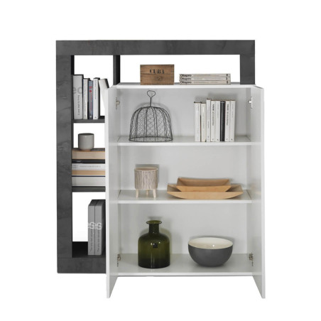 Meuble bar 2 portes blanc laqué, encadrement niches gris oxyde - ARTIRA