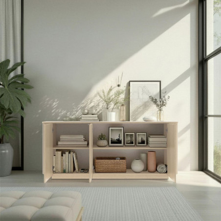 Buffet 3 portes aspect chêne clair design coins arrondis - ADILLOR